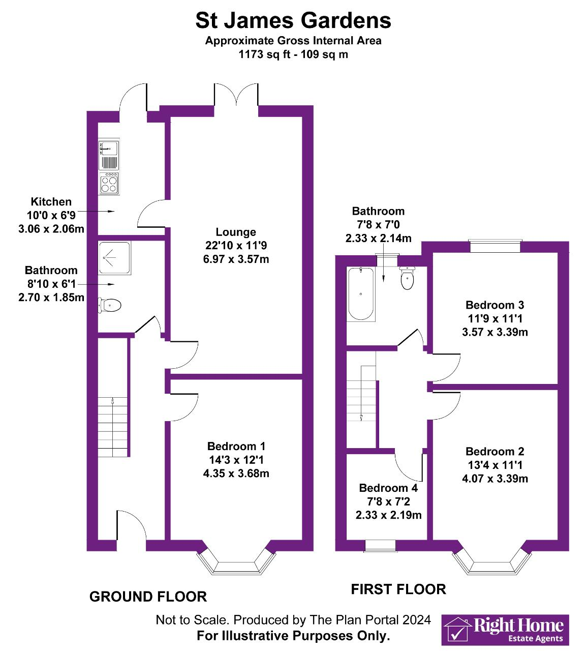 Floorplan of ST JAMES GARDENS, WEMBLEY, MIDDLESEX, HA0 4LH